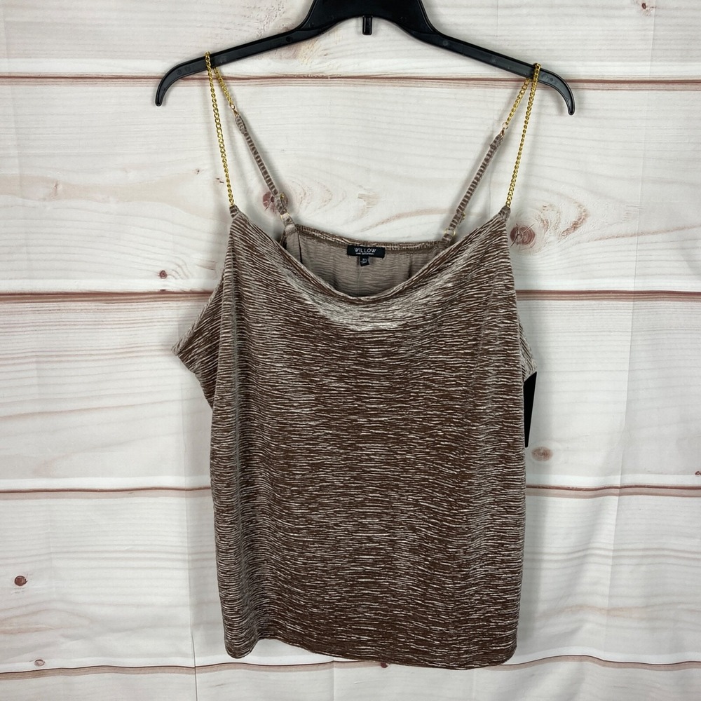 Willow Top Womens 3X Brown Crushed Velvet Cowl Neck Tank Chain Strap Sleeveless
